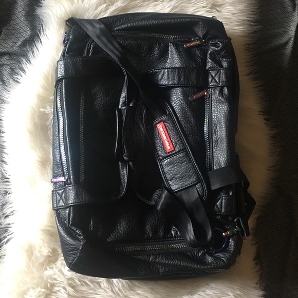 Sprayground Handbags - SPRAYGROUND Iridescent Black Leather Duffle Bag